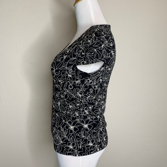 BCBG black White Floral Faux Wrap Top Small - Picture 3 of 11